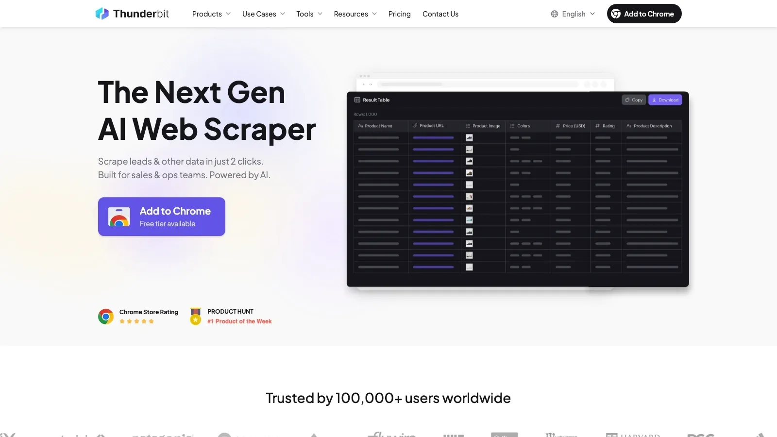 Thunderbit 官方網站截圖