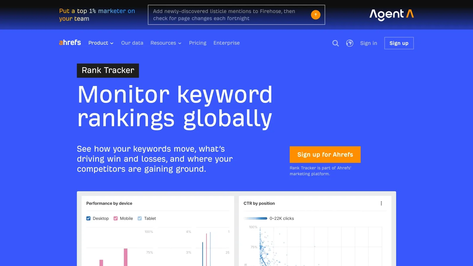 Screenshot del sito ufficiale di Ahrefs