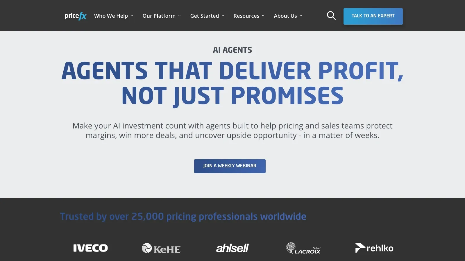 Pricefx official website screenshot
