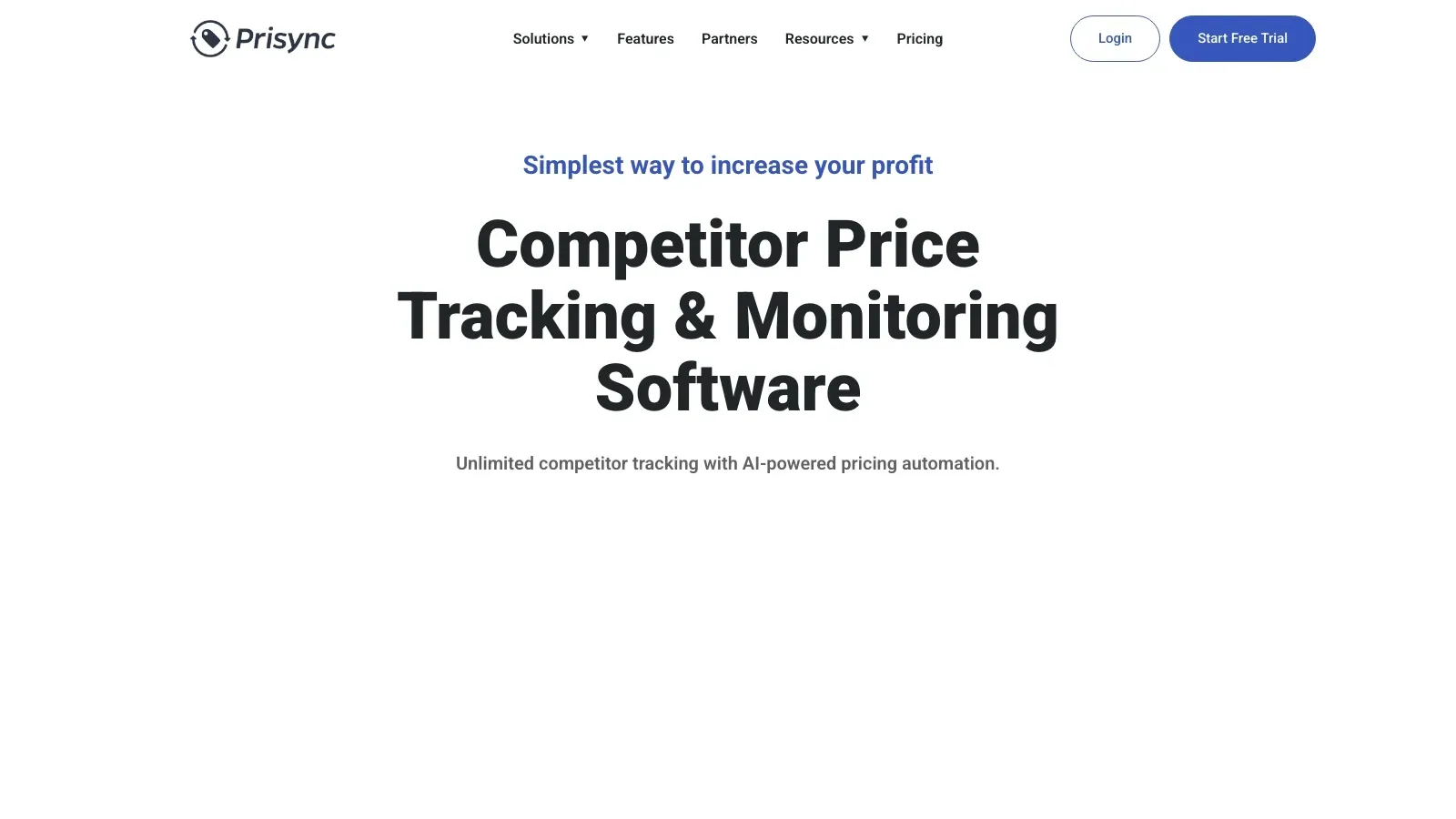 Prisync 官方網站截圖