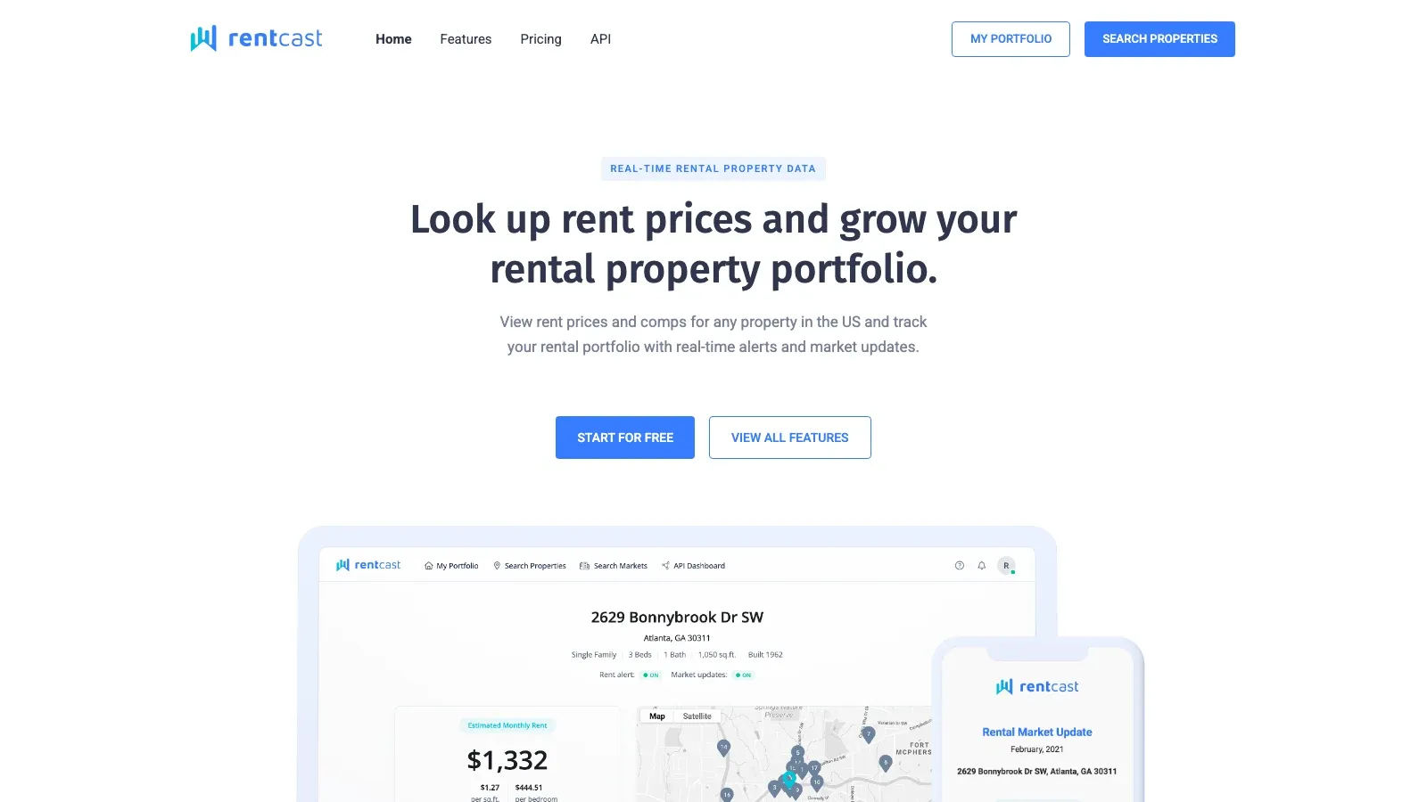 RentCast official website screenshot