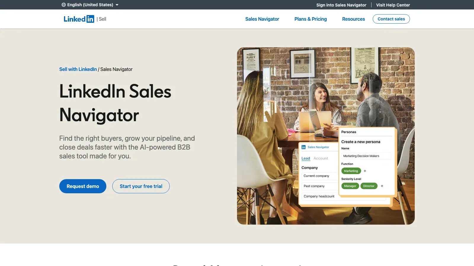 Screenshot del sito ufficiale di Sales Navigator