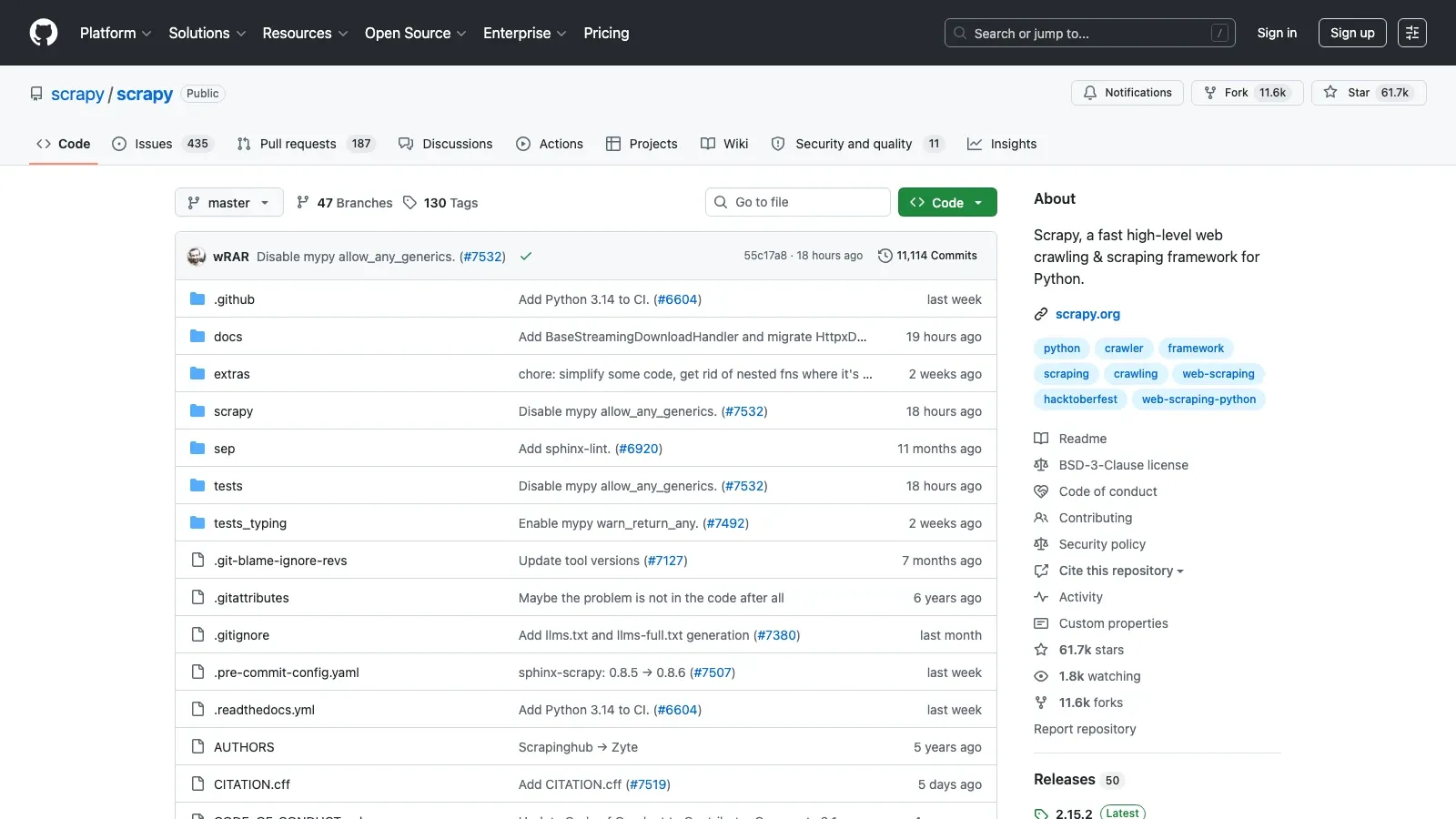 Scrapy official GitHub screenshot