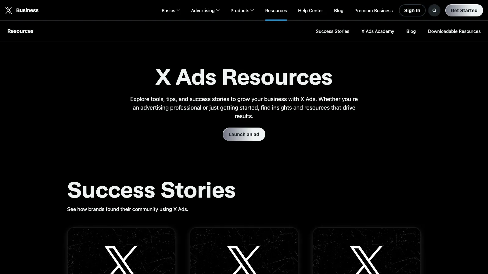 X Ads resources screenshot