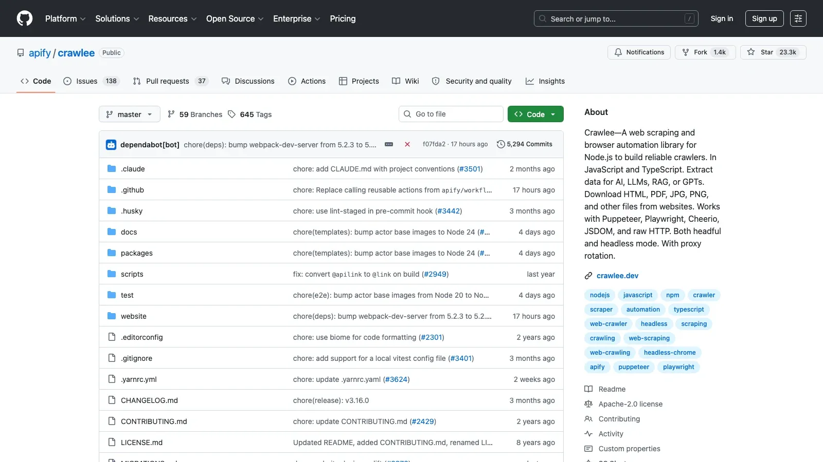 Crawlee official GitHub screenshot