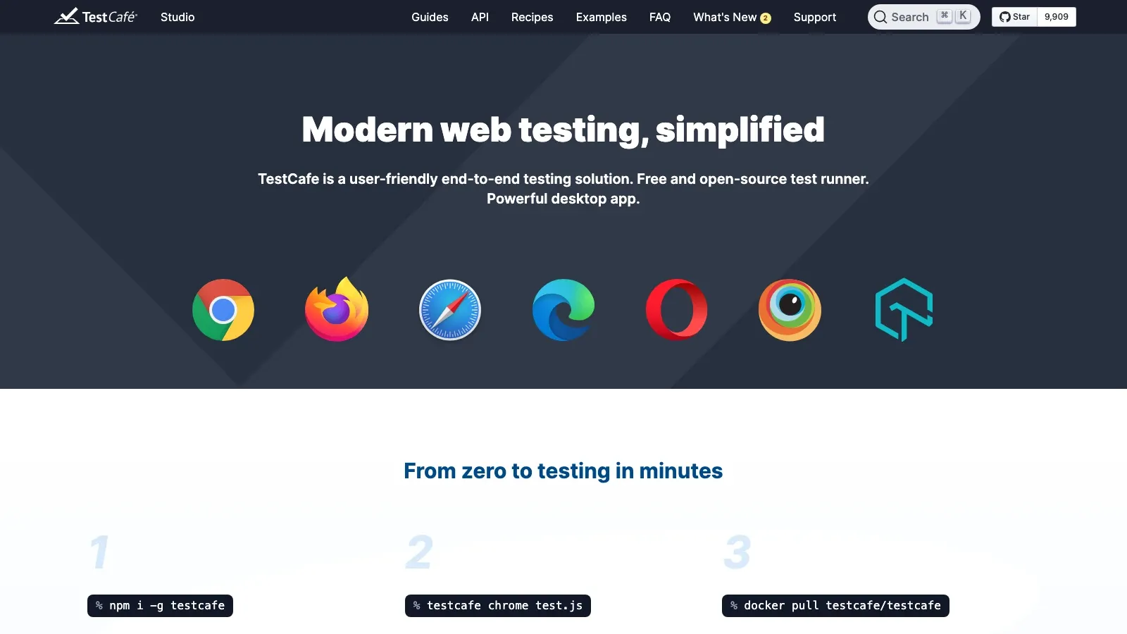 TestCafe official website screenshot