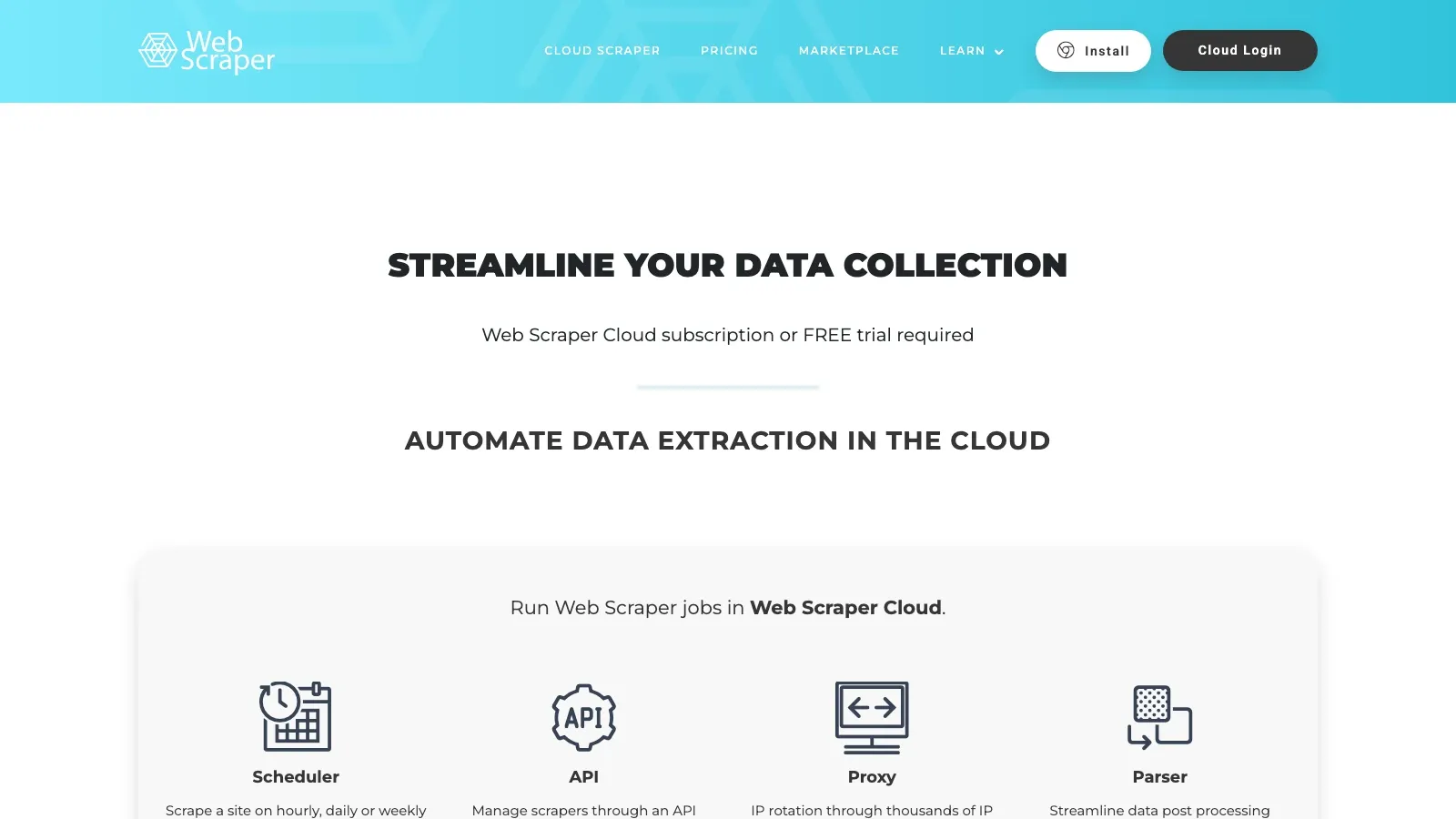 Web Scraper 공식 웹사이트 스크린샷
