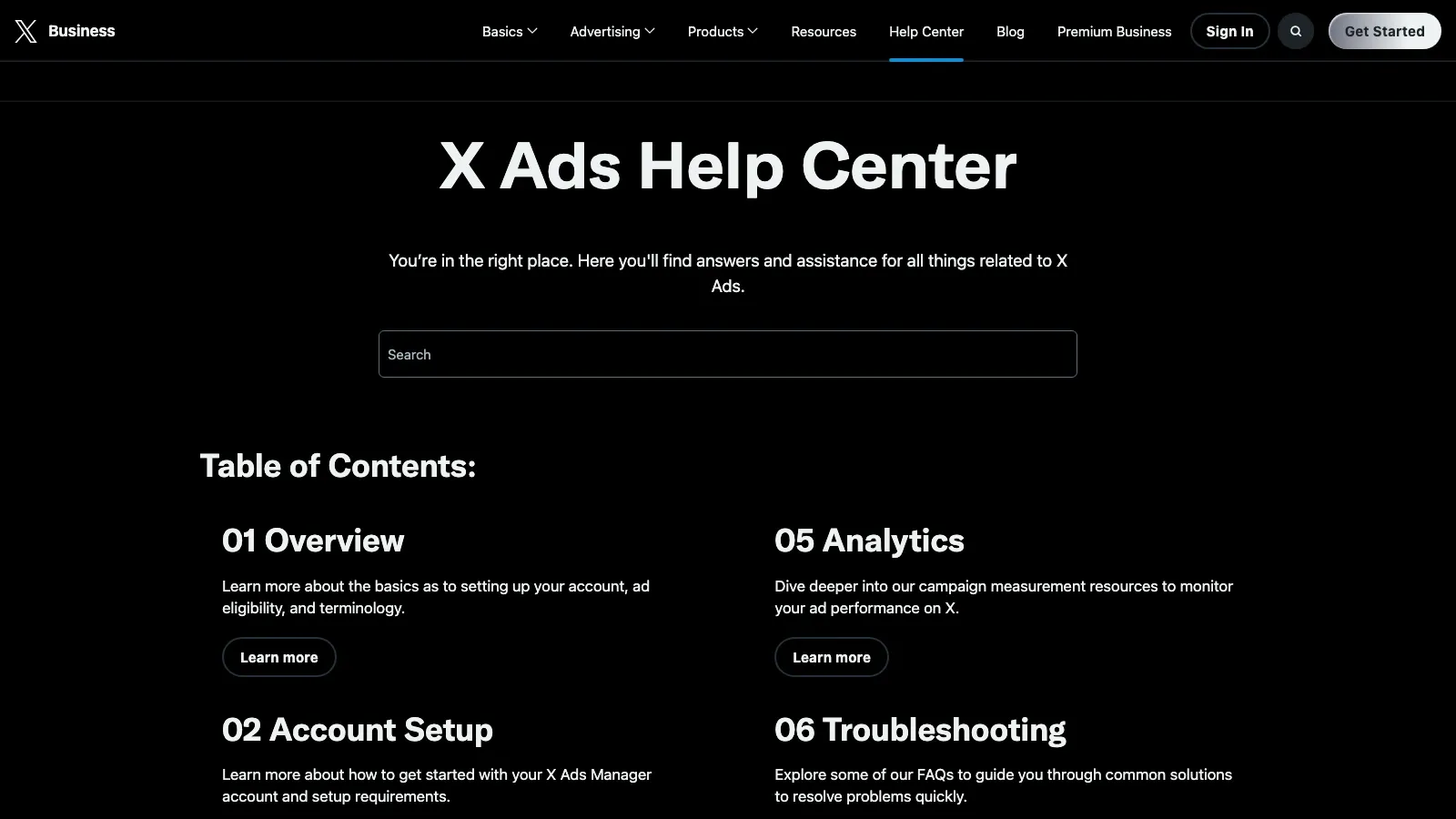 X Ads help center screenshot