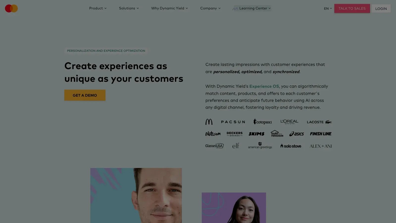 Screenshot der offiziellen Website von Dynamic Yield