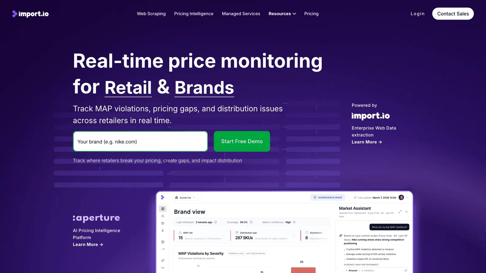 Import.io official website screenshot