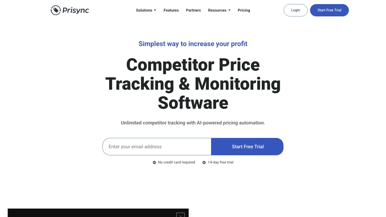 Prisync official website screenshot