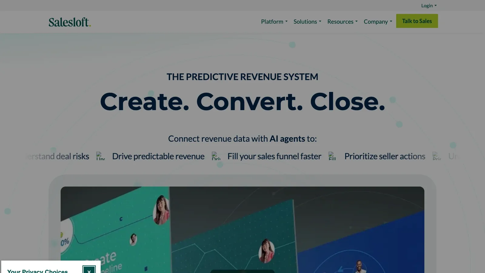 Captura de ecrã do site oficial do Salesloft
