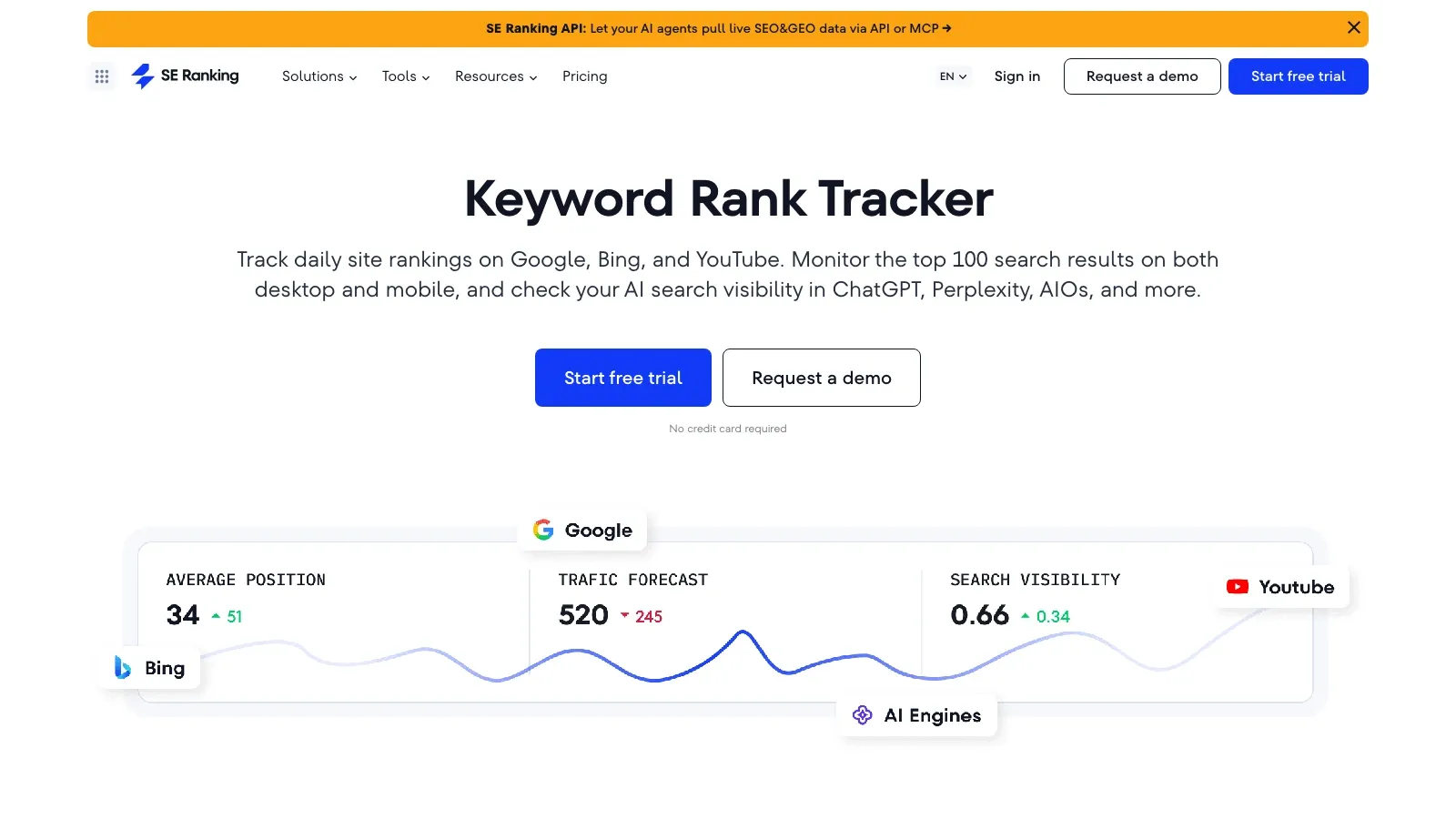Screenshot del sito ufficiale di SE Ranking
