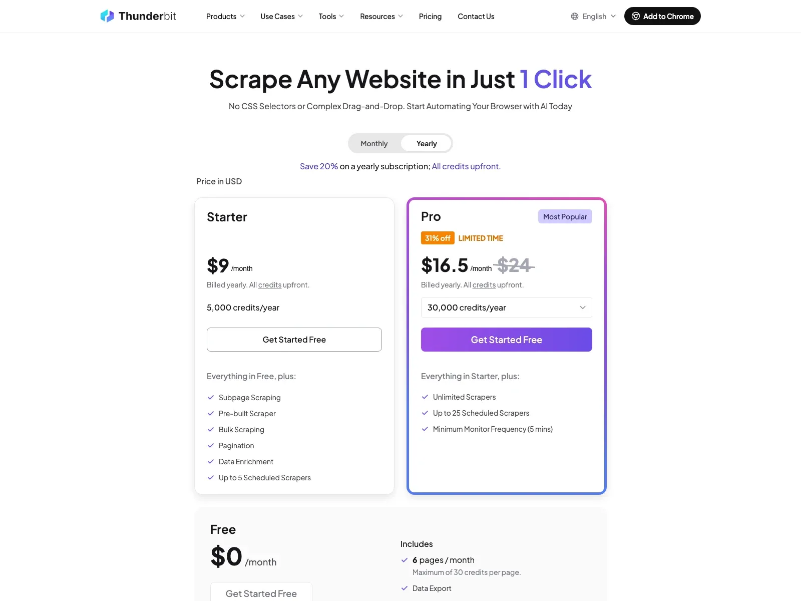 Thunderbit pricing official page