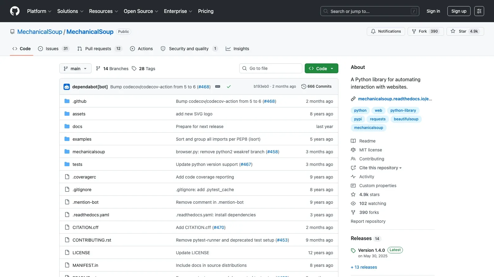 MechanicalSoup official GitHub screenshot