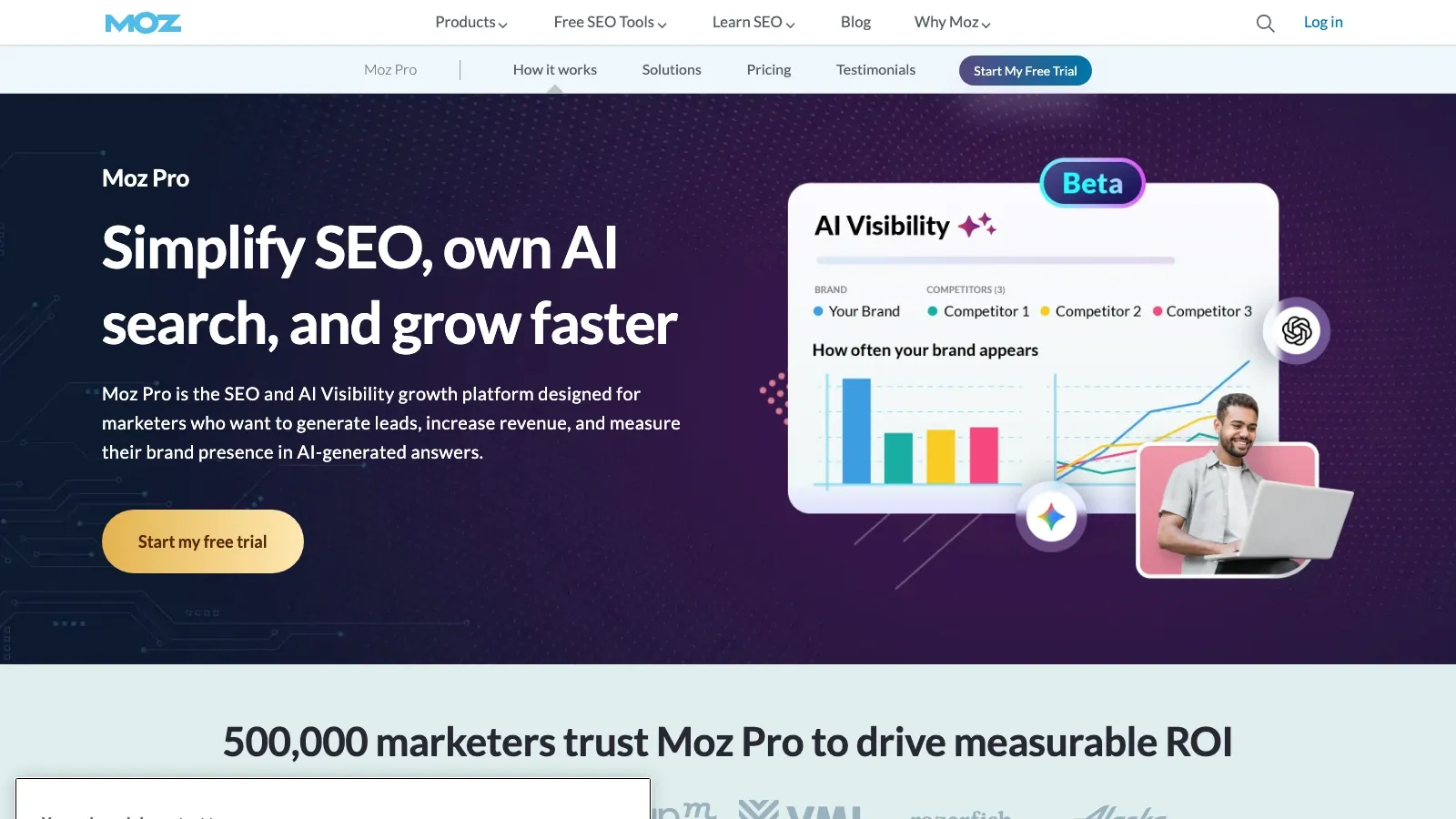Screenshot del sito ufficiale di Moz Pro