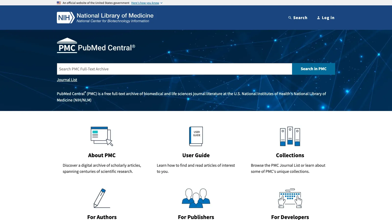 PubMed Central official website screenshot