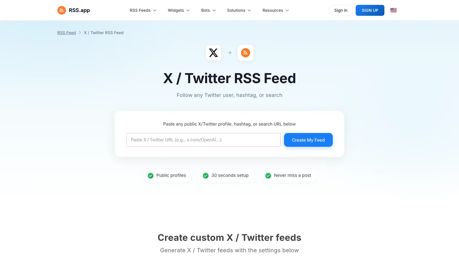 RSS.app Twitter RSS generator screenshot