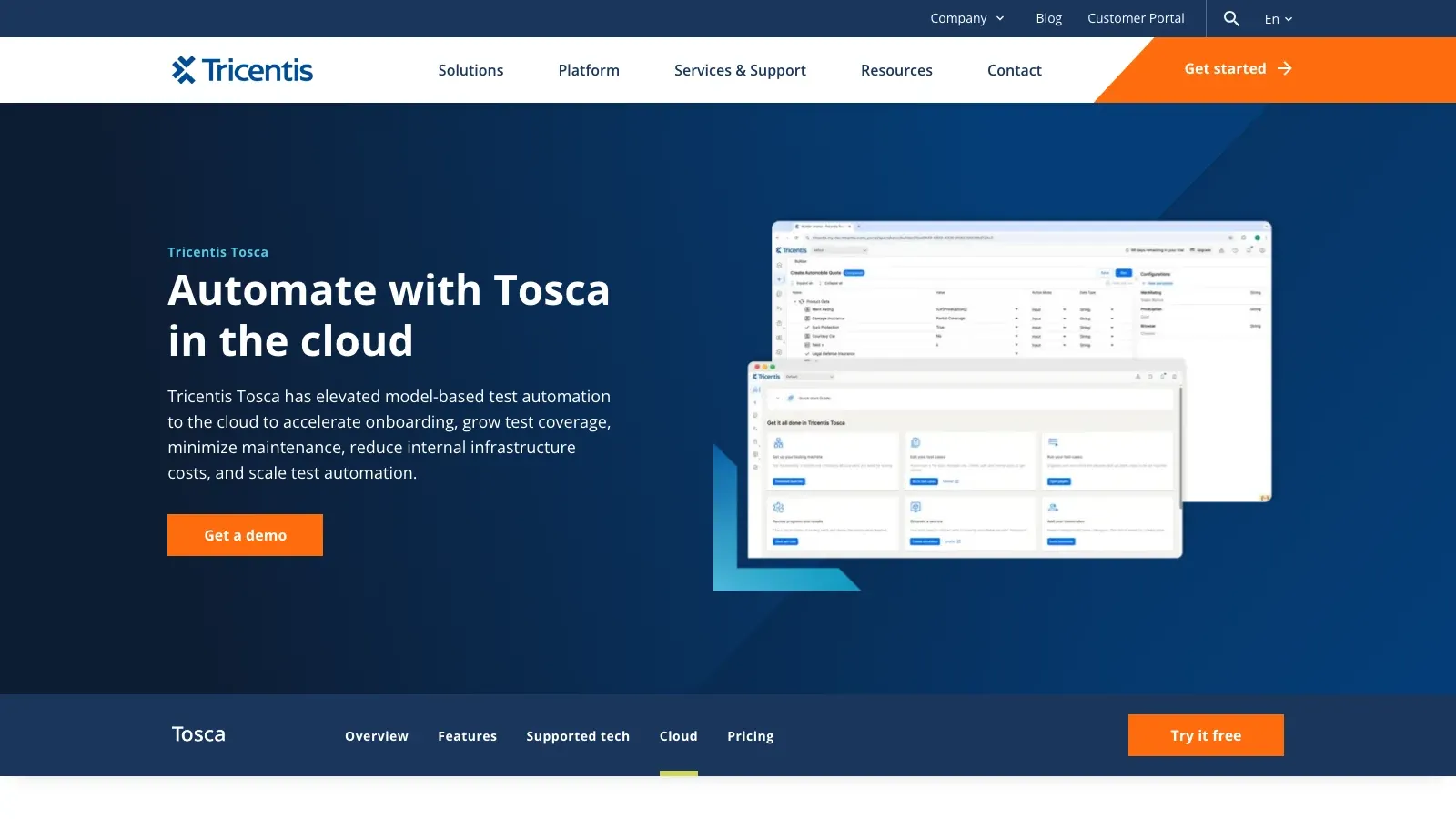 Tosca official website screenshot