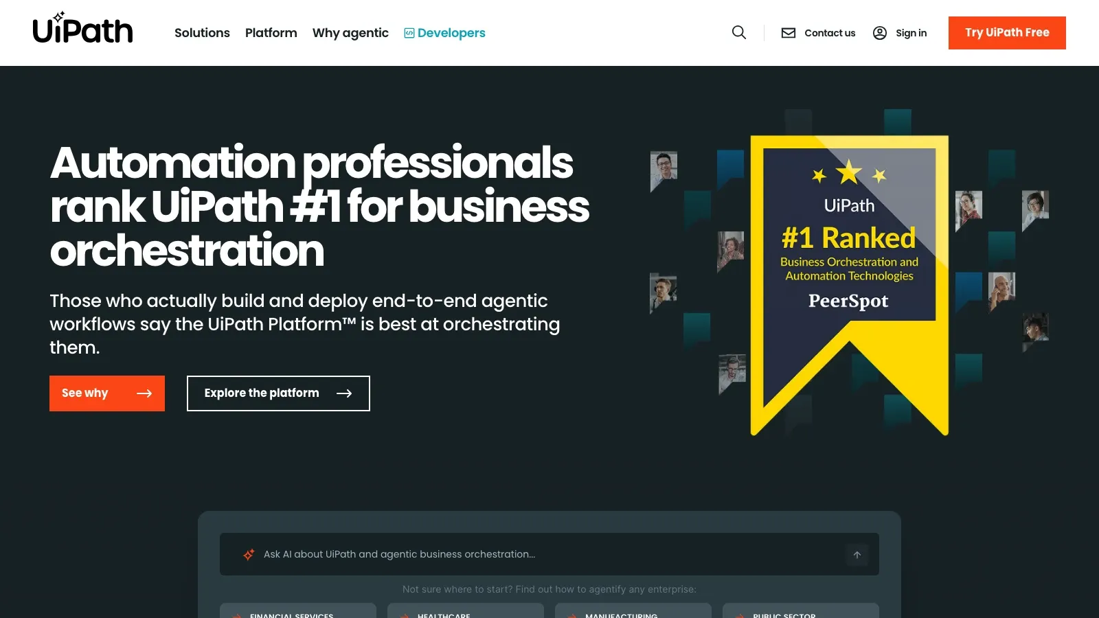 UiPath offizielle Website als Screenshot