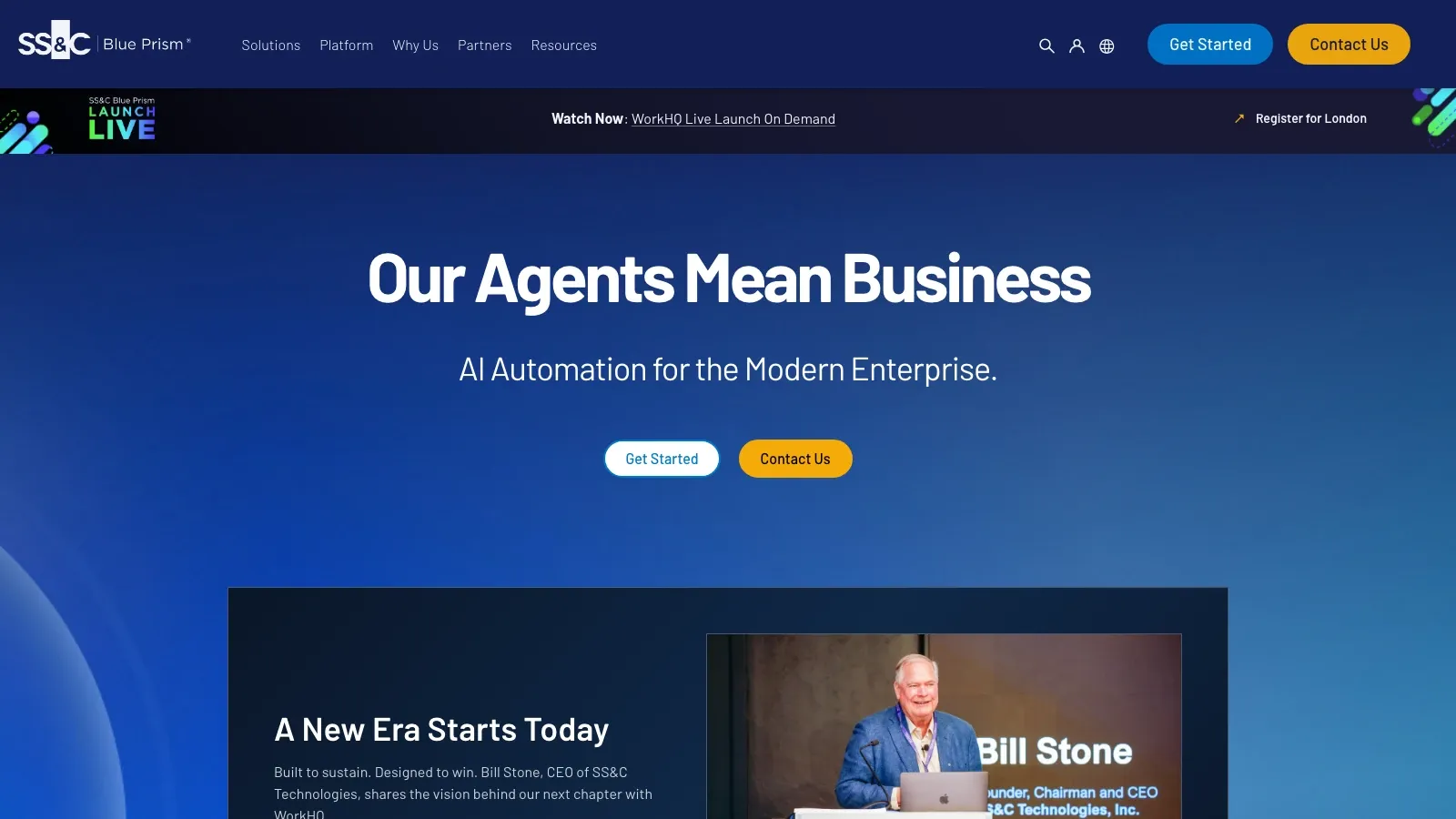 Blue Prism offizielle Website als Screenshot
