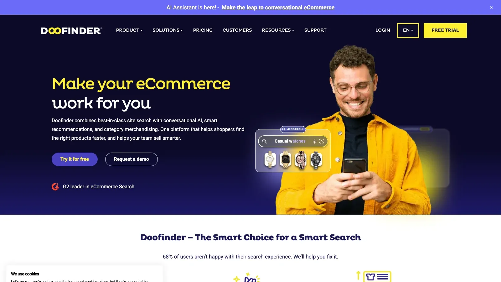 Screenshot der offiziellen Website von Doofinder