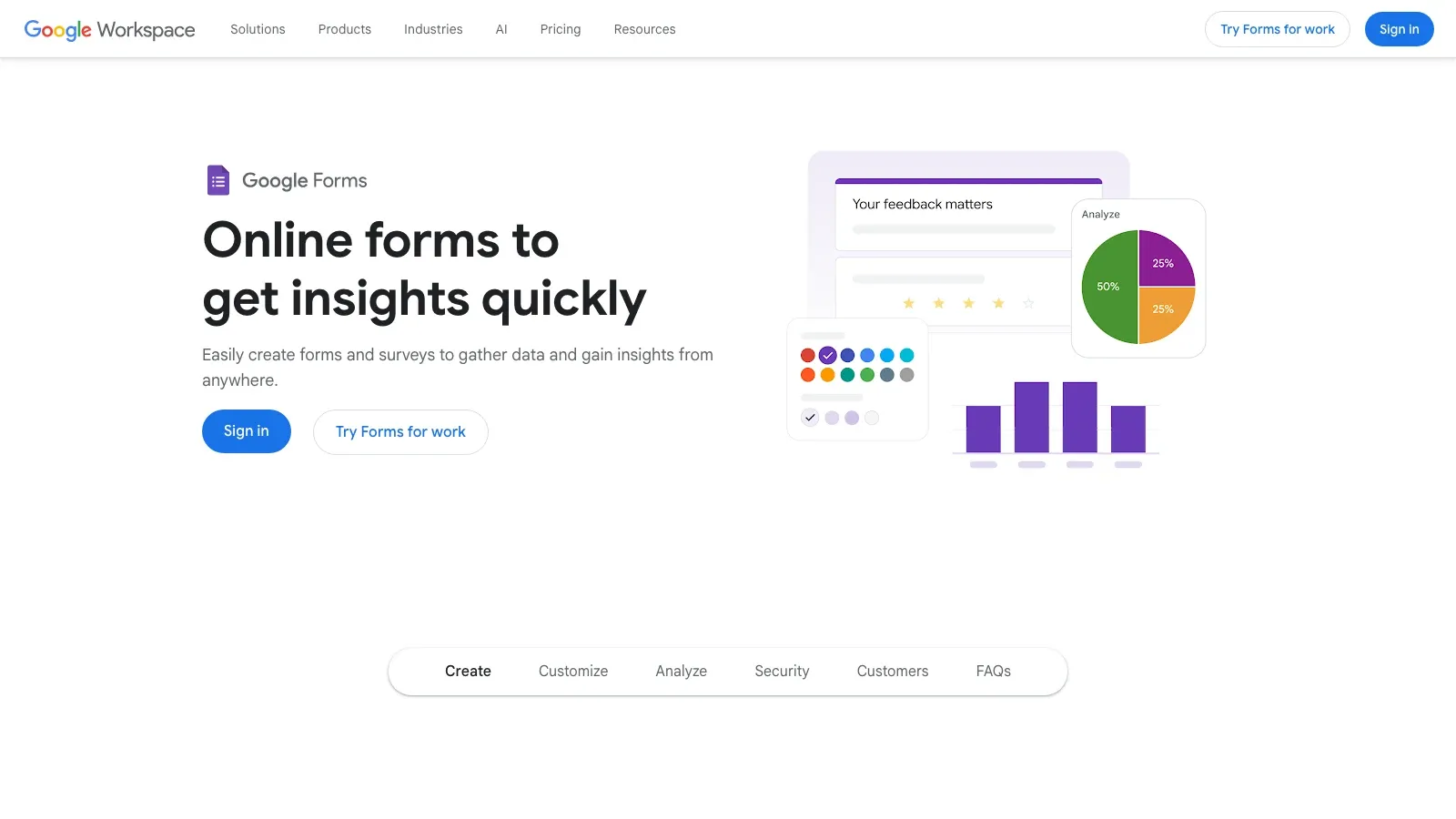Google Forms official website screenshot