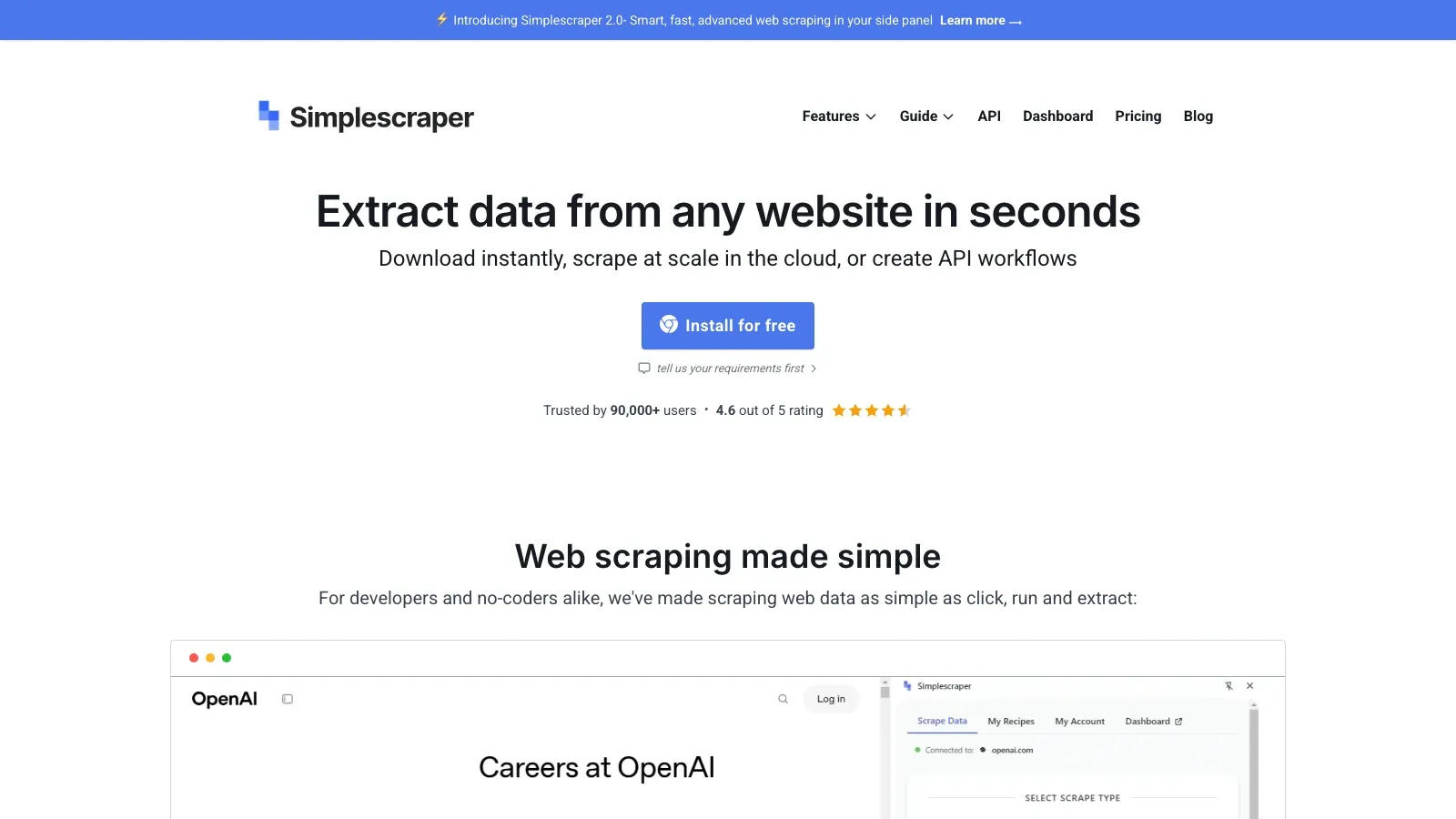 Simplescraper 공식 웹사이트 스크린샷