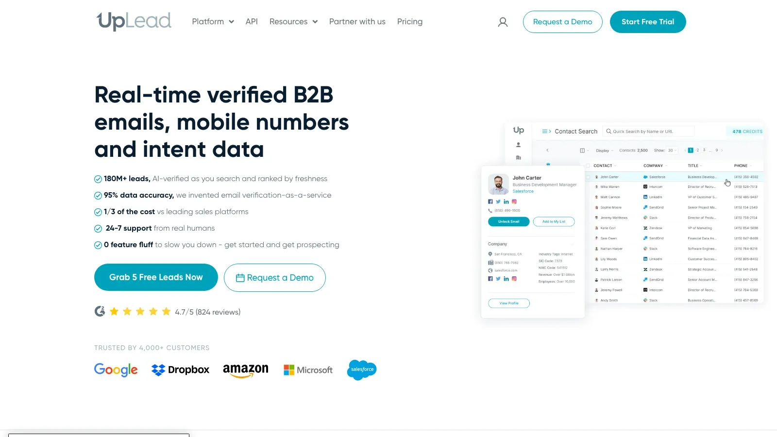 UpLead official website screenshot