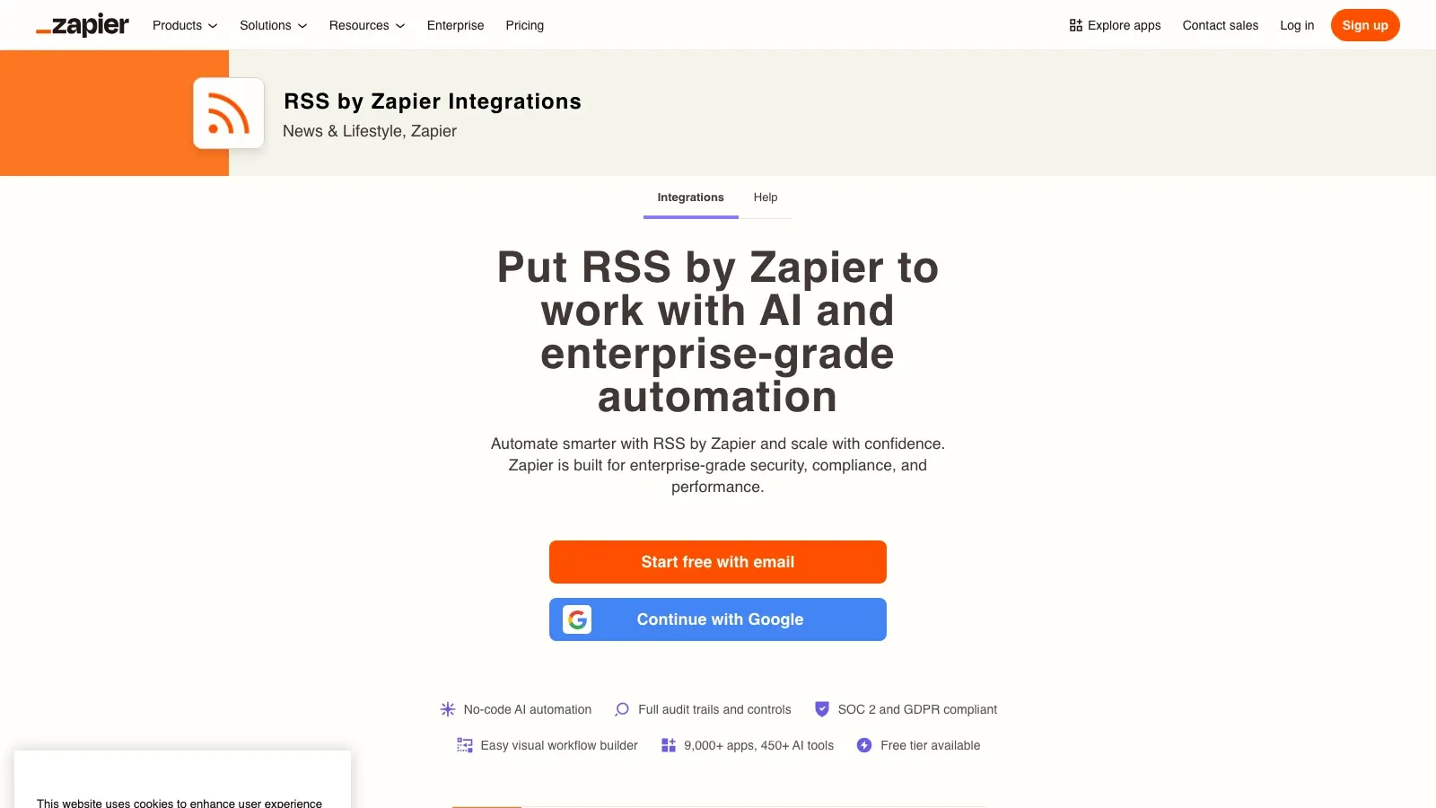 Zapier RSS integration screenshot