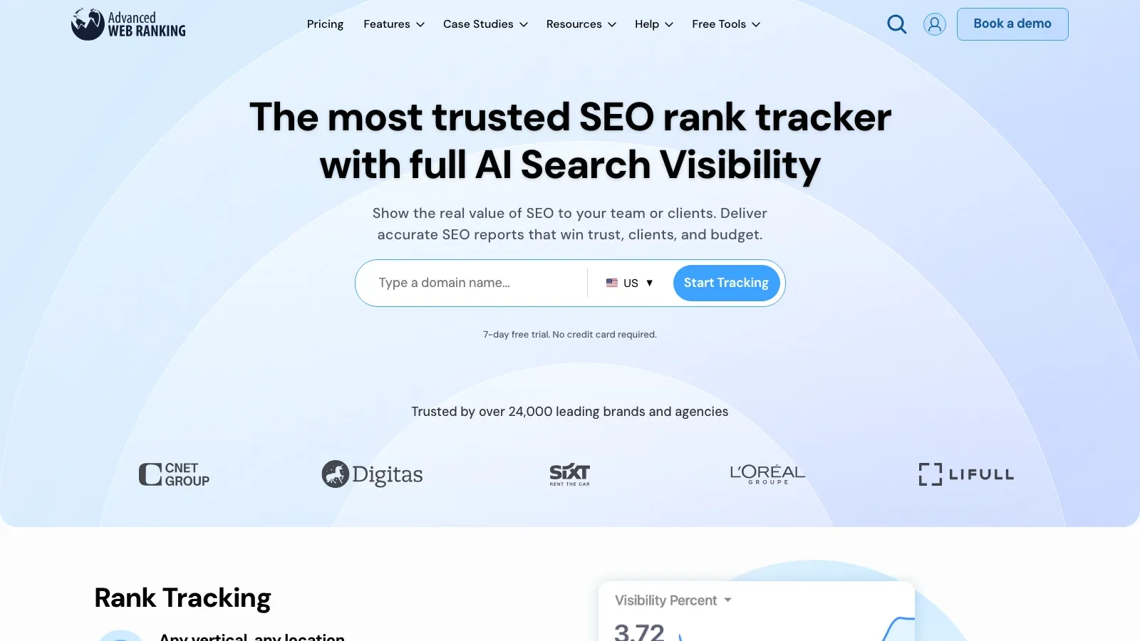 Screenshot del sito ufficiale di Advanced Web Ranking
