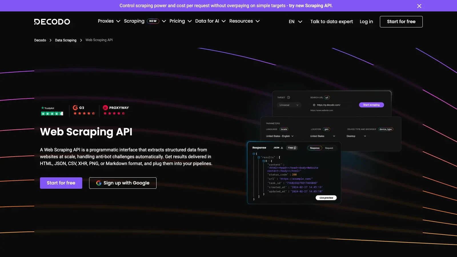 Decodo official website screenshot