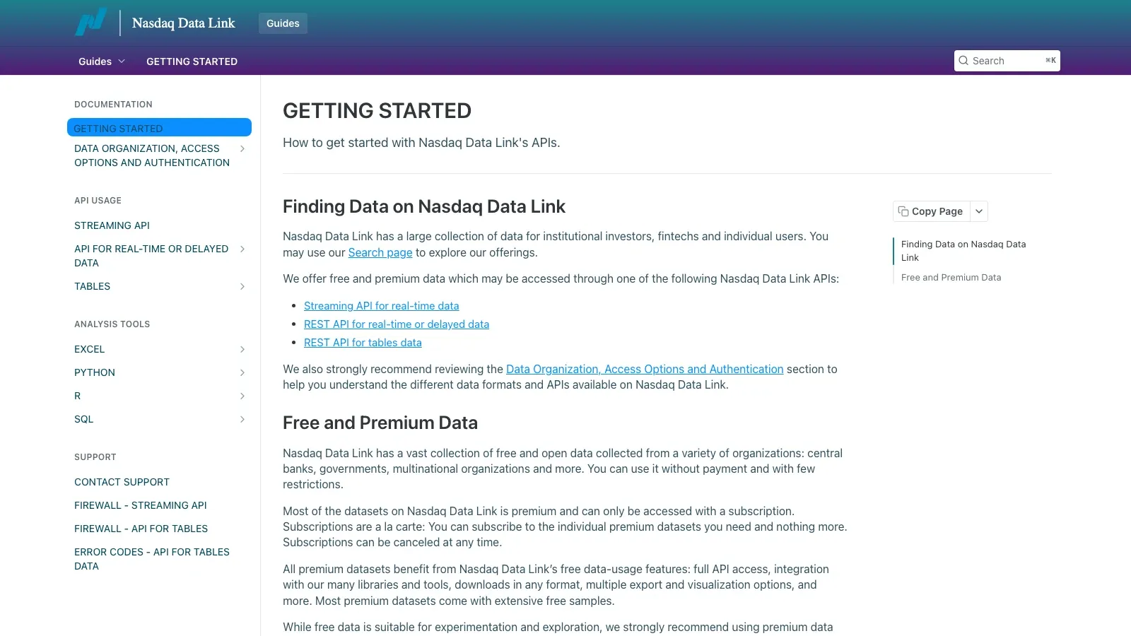 Screenshot del sito ufficiale di Nasdaq Data Link