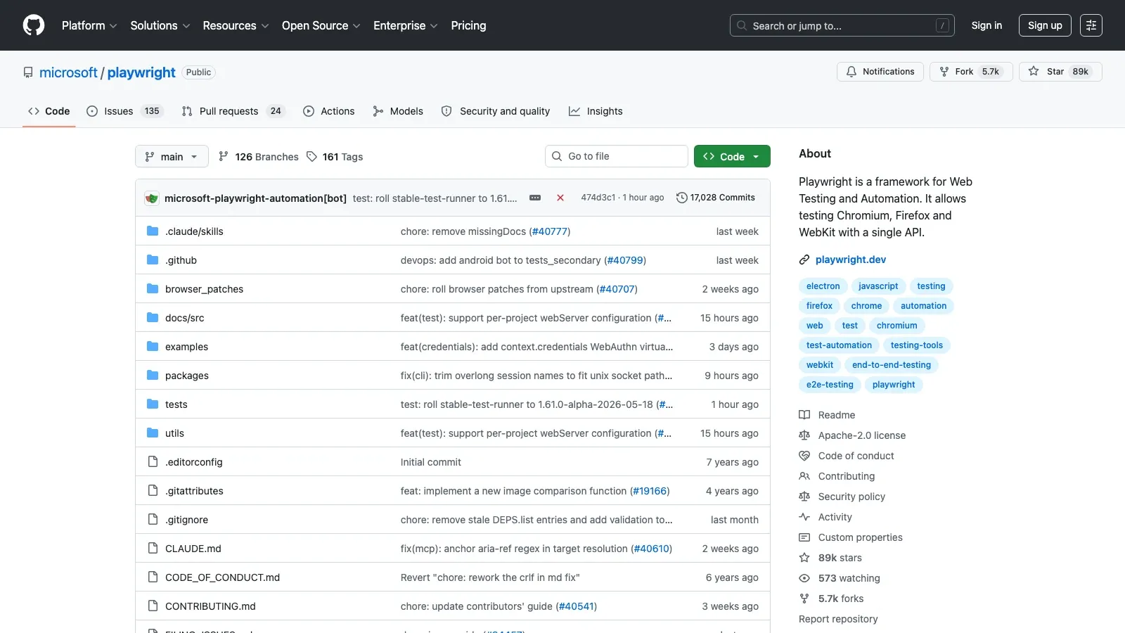 Playwright official GitHub screenshot