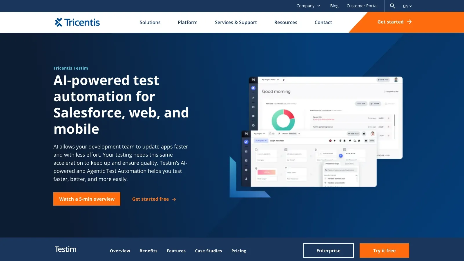 Testim official website screenshot