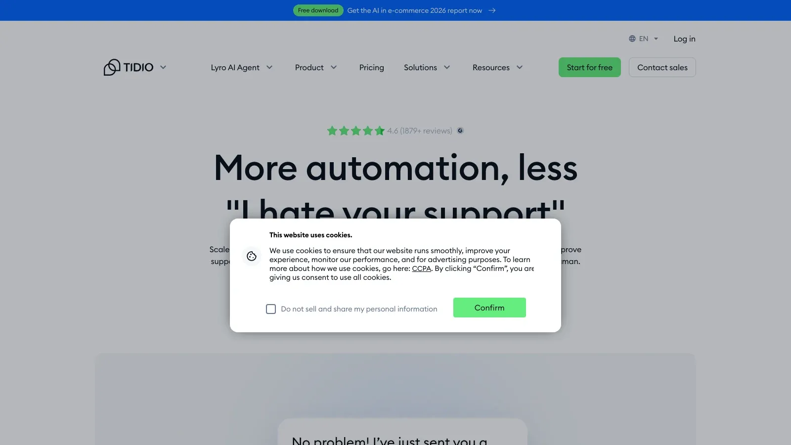 Screenshot der offiziellen Website von Tidio