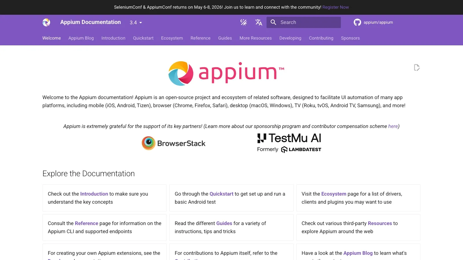 Appium official website screenshot