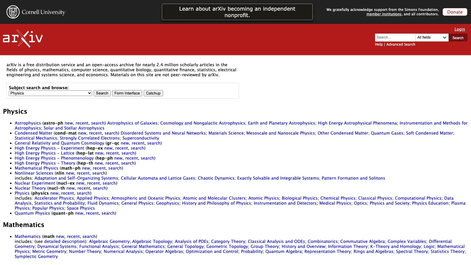 arXiv official website screenshot