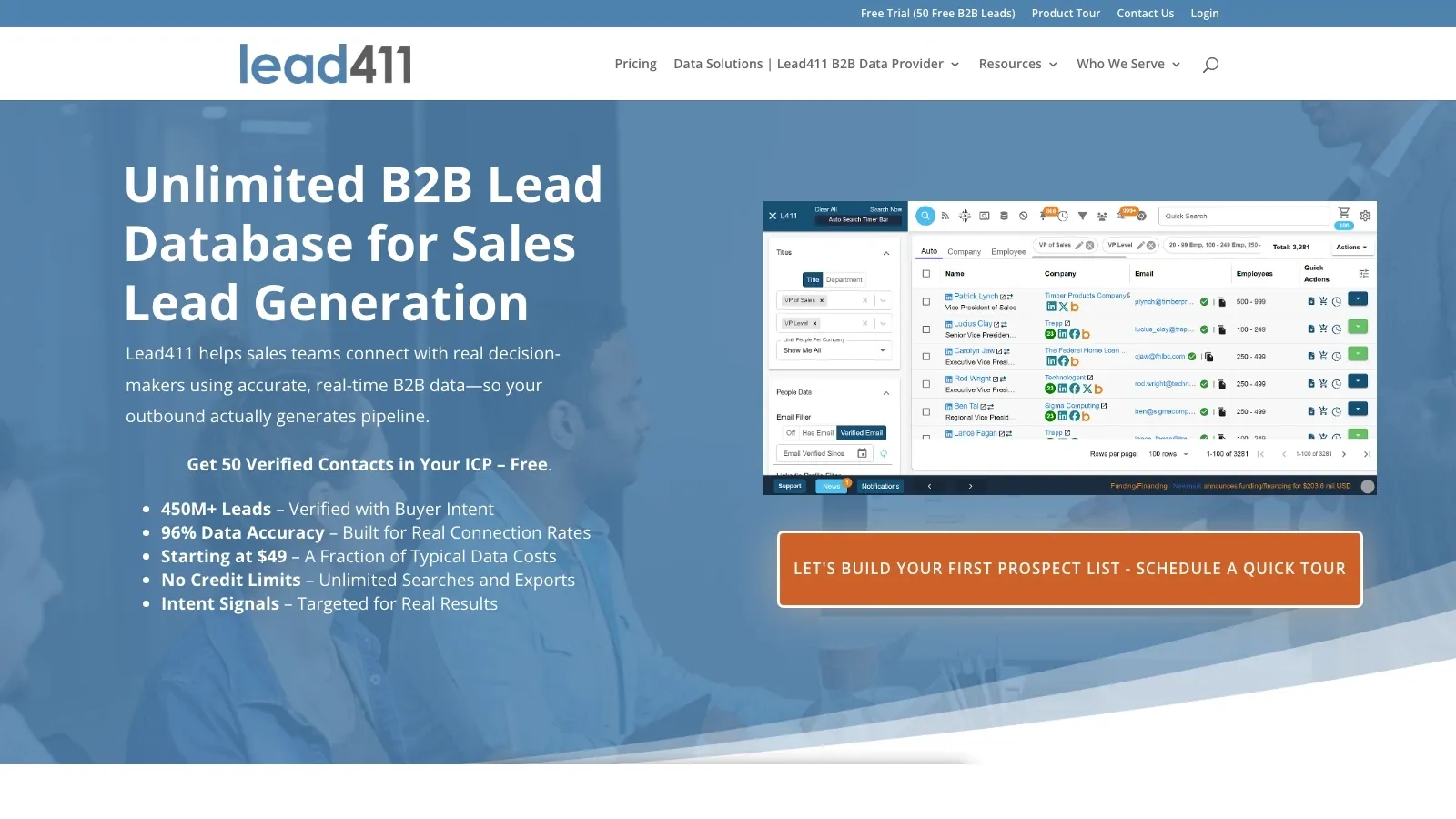 Lead411 官方網站截圖