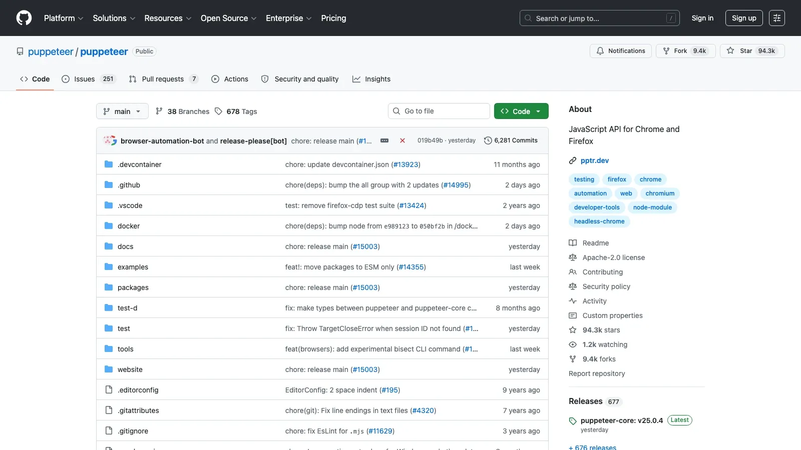 Puppeteer official GitHub screenshot