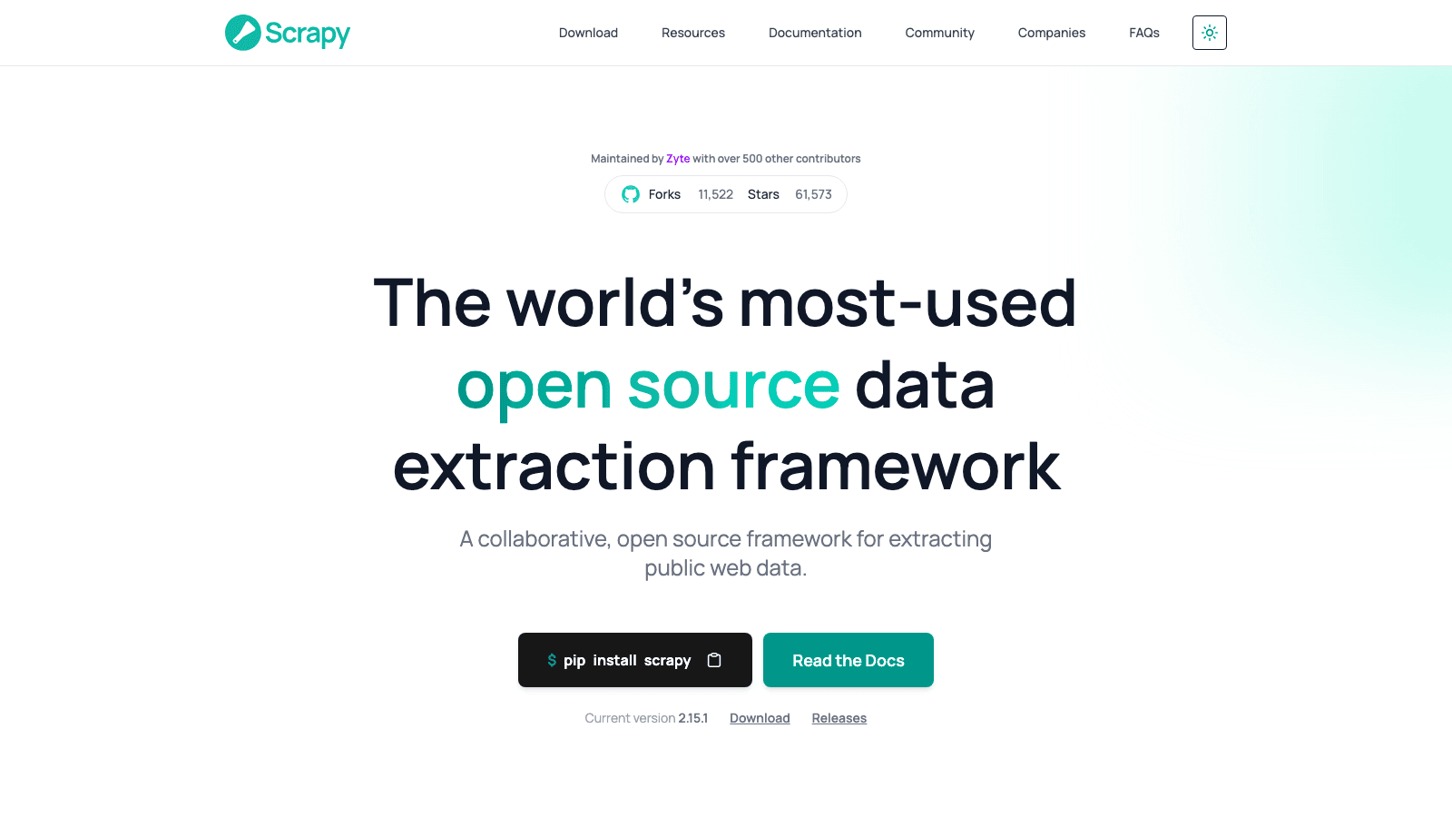 Scrapy official website screenshot