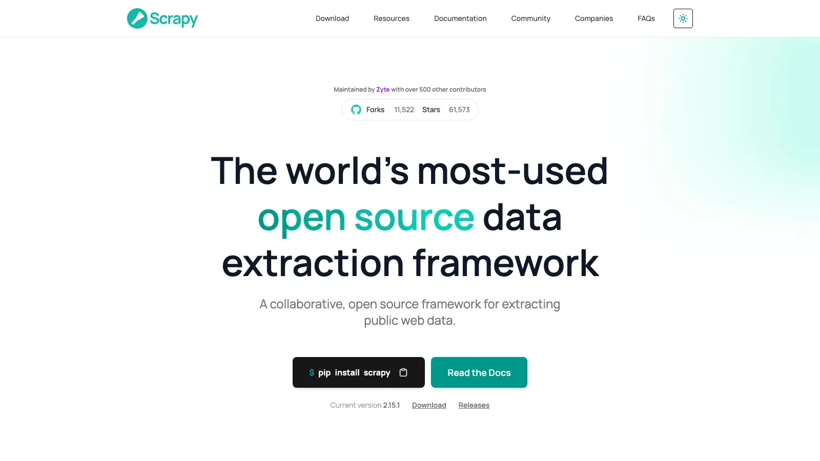 Scrapy official website screenshot
