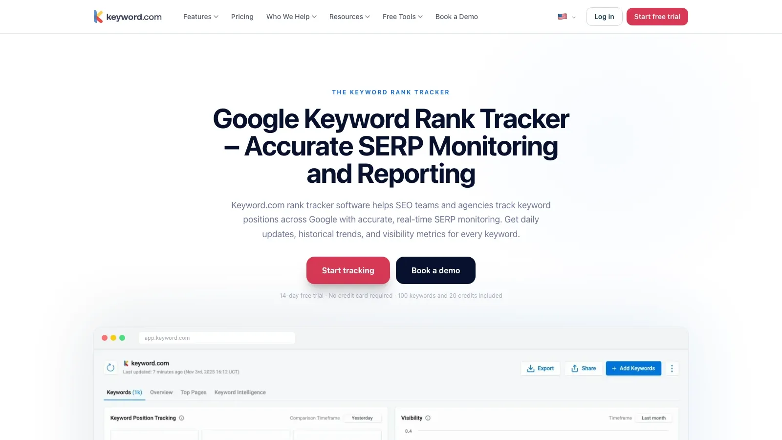 Screenshot del sito ufficiale di Keyword.com