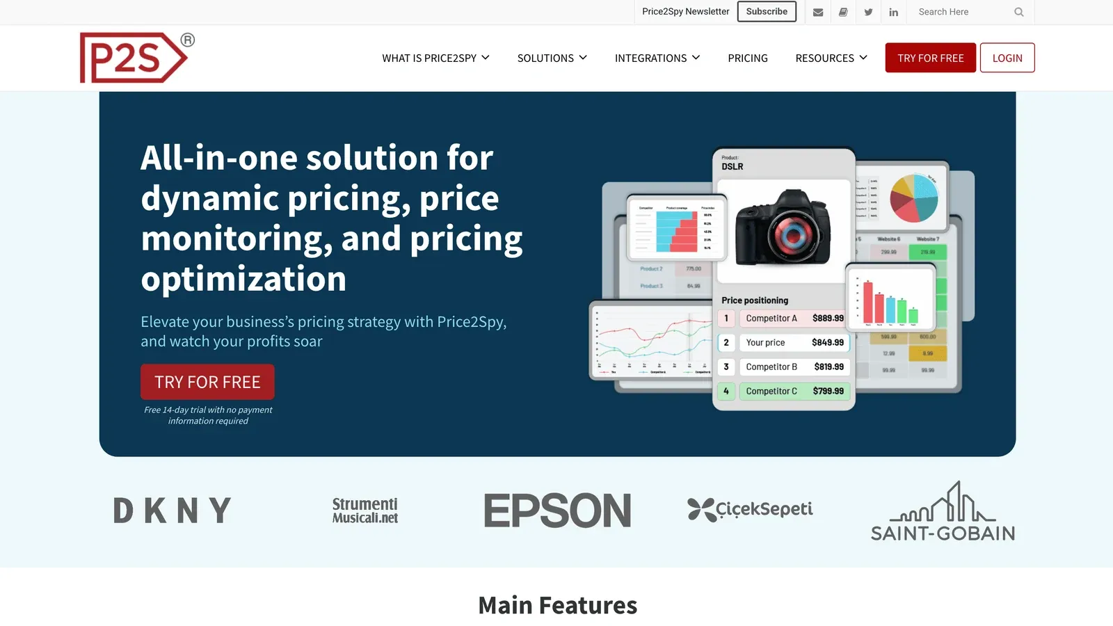 Price2Spy official website screenshot