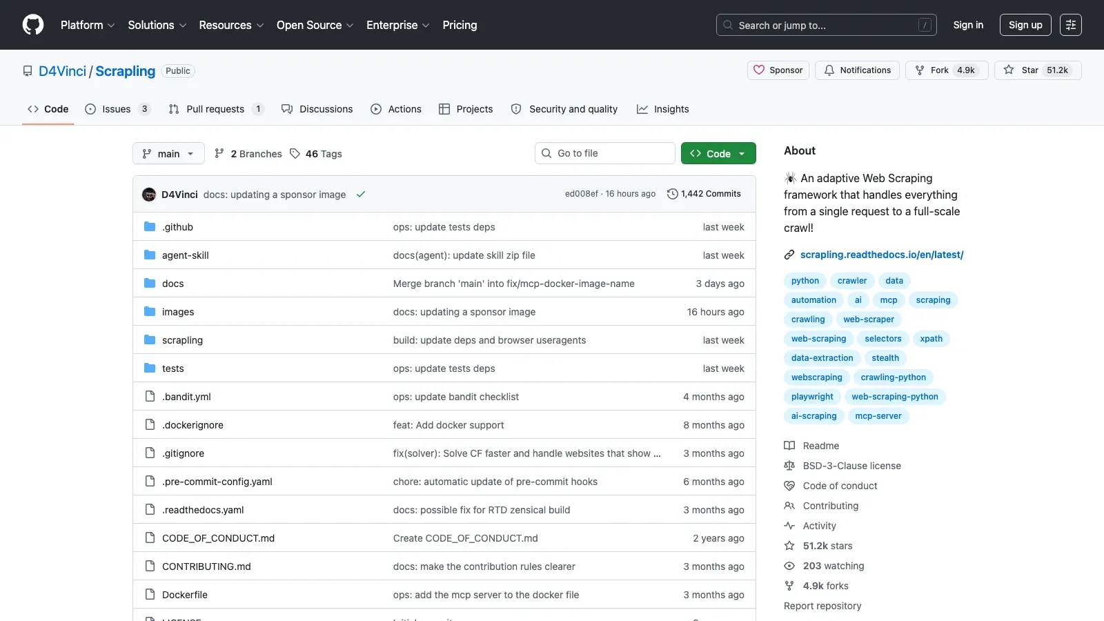 Scrapling official GitHub screenshot