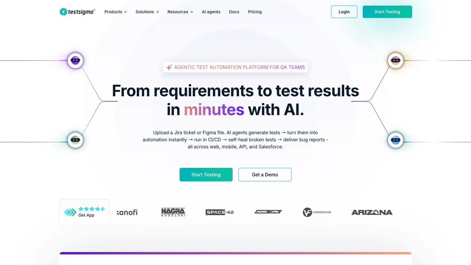 Testsigma official website screenshot