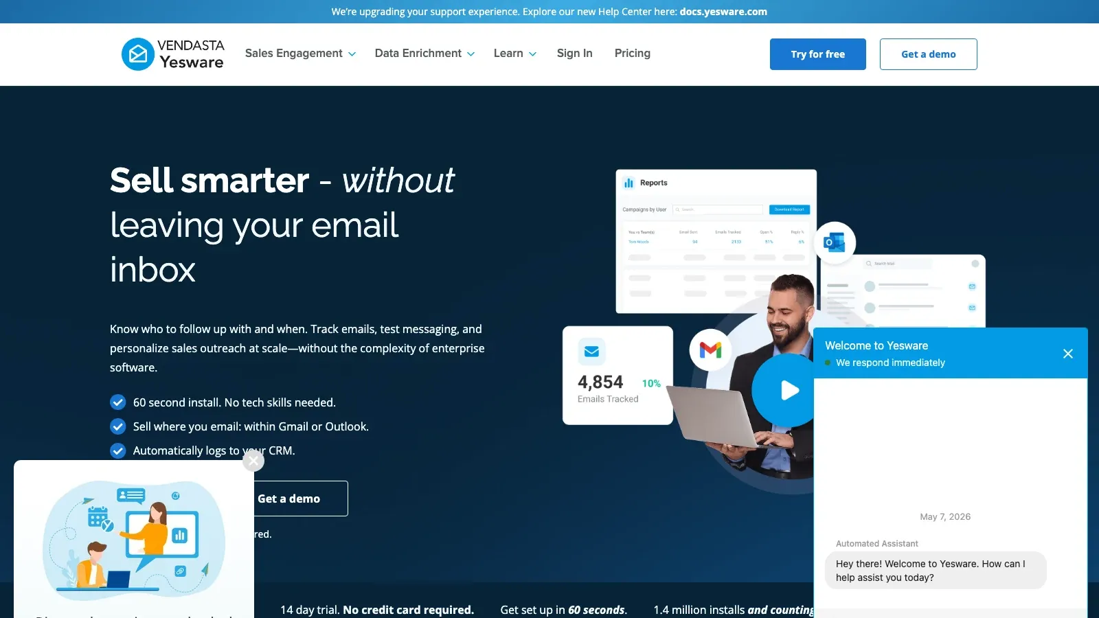 Screenshot del sito ufficiale di Yesware