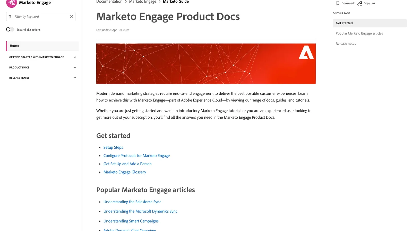 Captura de ecrã da documentação oficial do Marketo Engage