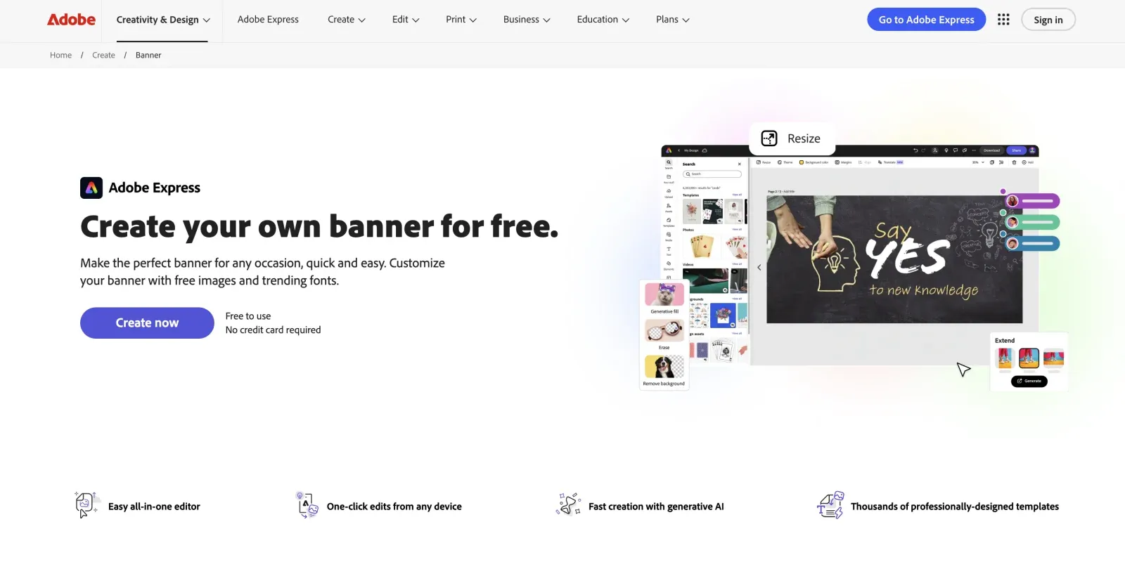 Adobe Express official website screenshot