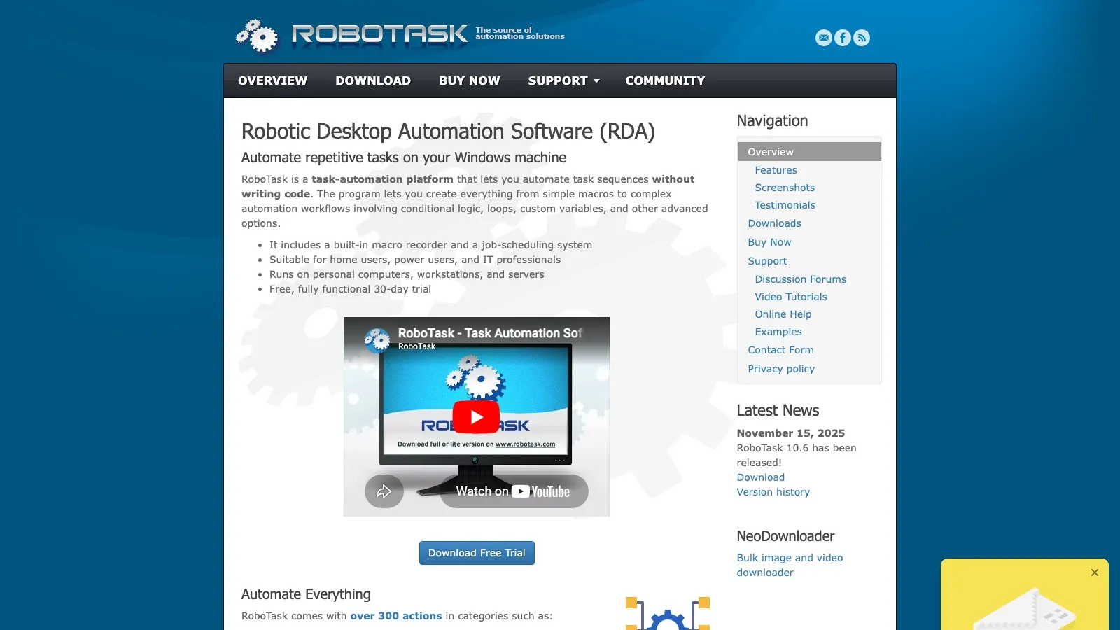 Capture d’écran du site officiel de RoboTask